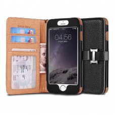 iPhone 6 6s Plus 5.5 - Black PU Leather Flip Wrist Strap Protective Cover Case Wallet